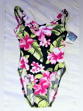 Catalina Black One-Piece Swimsuit with Pink Floral Print Size Small